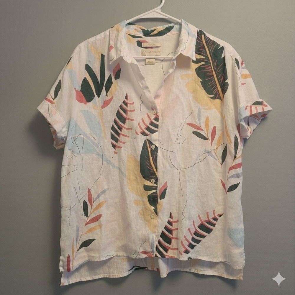 Cynthia Rowley Womens Large Linen Top Beachy Vacation Casual - Picture 2 of 5